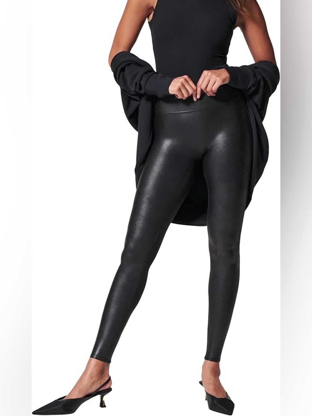 Spanx Faux Leather Leggings Tummy Control Contoured Waistband High Waist